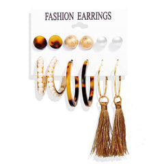 Acrylic Artificial Pearl Circle Tassel Earring Set 6 Pieces Cross Border Earrings - FASHIONKULTUR