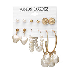 Acrylic Artificial Pearl Circle Tassel Earring Set 6 Pieces Cross Border Earrings - FASHIONKULTUR