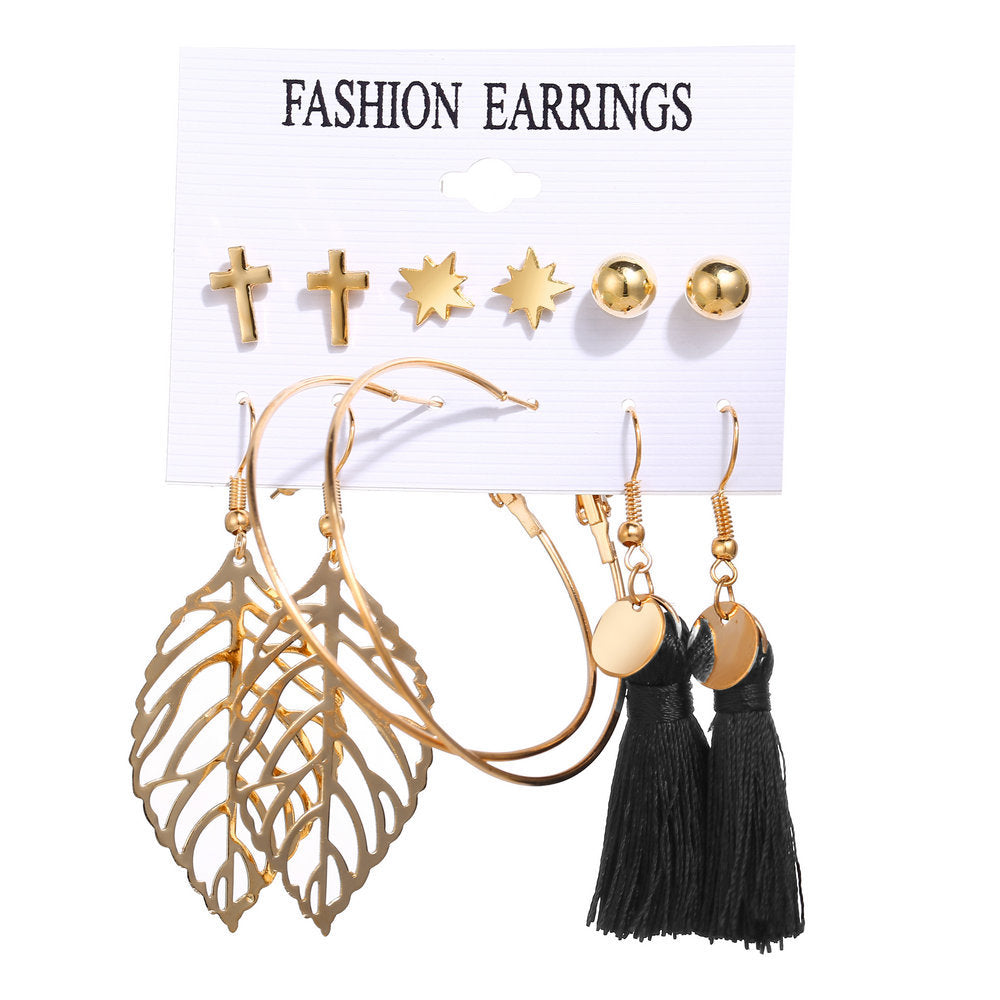 Acrylic Artificial Pearl Circle Tassel Earring Set 6 Pieces Cross Border Earrings - FASHIONKULTUR