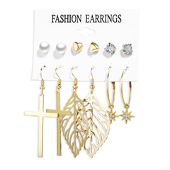 Acrylic Artificial Pearl Circle Tassel Earring Set 6 Pieces Cross Border Earrings - FASHIONKULTUR