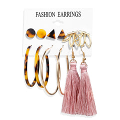 Acrylic Artificial Pearl Circle Tassel Earring Set 6 Pieces Cross Border Earrings - FASHIONKULTUR