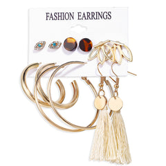 Acrylic Artificial Pearl Circle Tassel Earring Set 6 Pieces Cross Border Earrings - FASHIONKULTUR