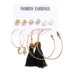 Acrylic Artificial Pearl Circle Tassel Earring Set 6 Pieces Cross Border Earrings - FASHIONKULTUR