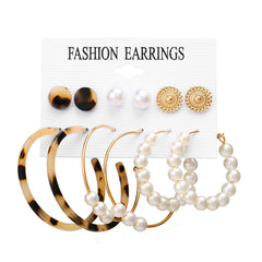 Acrylic Artificial Pearl Circle Tassel Earring Set 6 Pieces Cross Border Earrings - FASHIONKULTUR