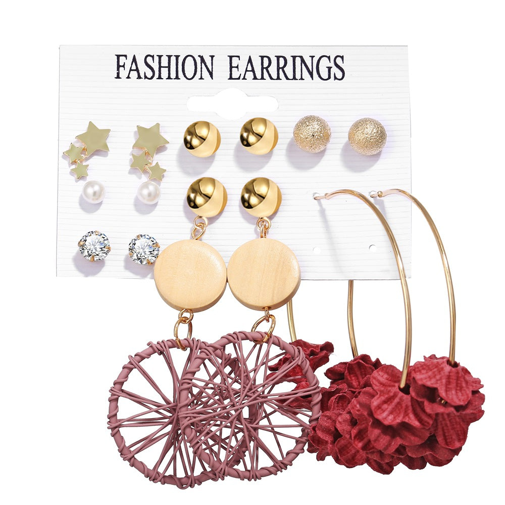 Acrylic Artificial Pearl Circle Tassel Earring Set 6 Pieces Cross Border Earrings - FASHIONKULTUR