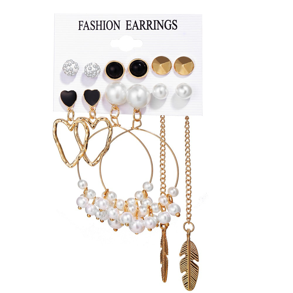 Acrylic Artificial Pearl Circle Tassel Earring Set 6 Pieces Cross Border Earrings - FASHIONKULTUR