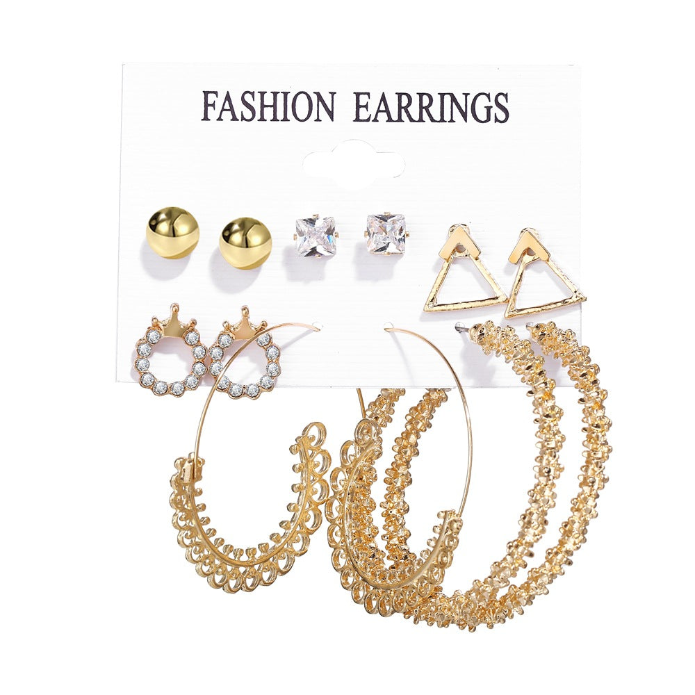 Acrylic Artificial Pearl Circle Tassel Earring Set 6 Pieces Cross Border Earrings - FASHIONKULTUR