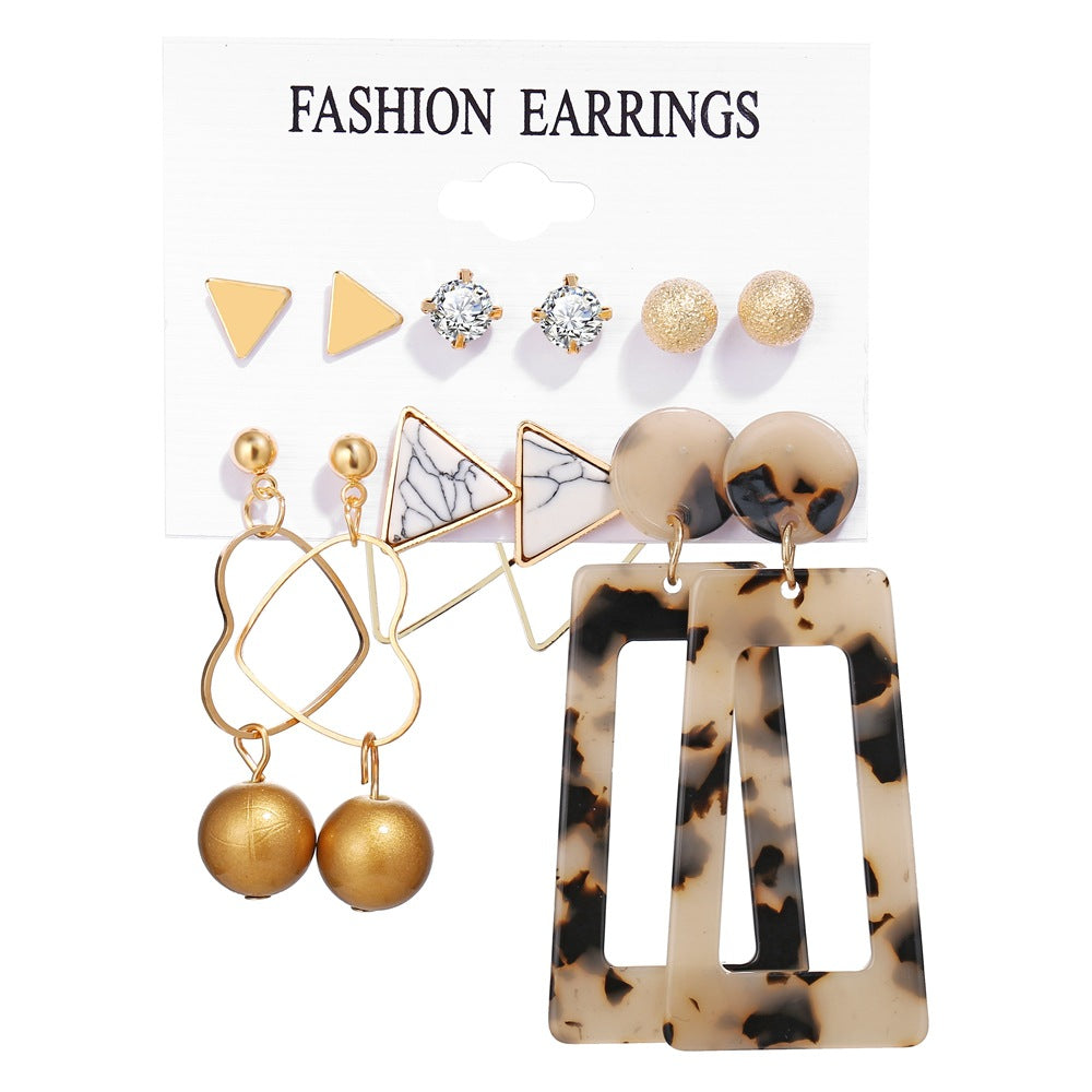 Acrylic Artificial Pearl Circle Tassel Earring Set 6 Pieces Cross Border Earrings - FASHIONKULTUR