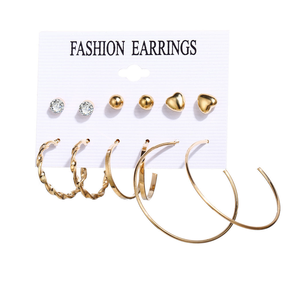 Acrylic Artificial Pearl Circle Tassel Earring Set 6 Pieces Cross Border Earrings - FASHIONKULTUR