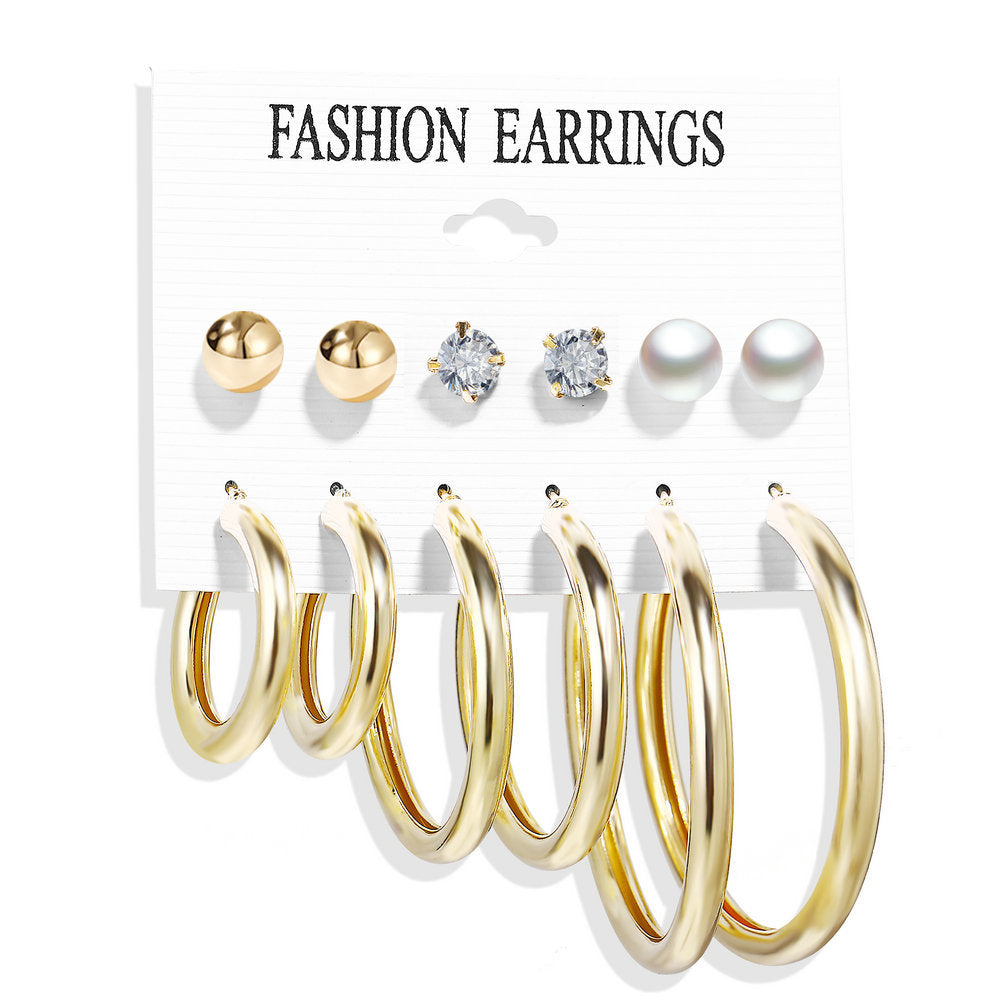 Acrylic Artificial Pearl Circle Tassel Earring Set 6 Pieces Cross Border Earrings - FASHIONKULTUR