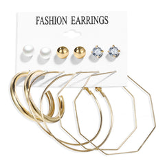 Acrylic Artificial Pearl Circle Tassel Earring Set 6 Pieces Cross Border Earrings - FASHIONKULTUR