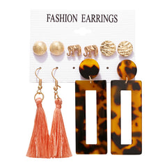 Acrylic Artificial Pearl Circle Tassel Earring Set 6 Pieces Cross Border Earrings - FASHIONKULTUR