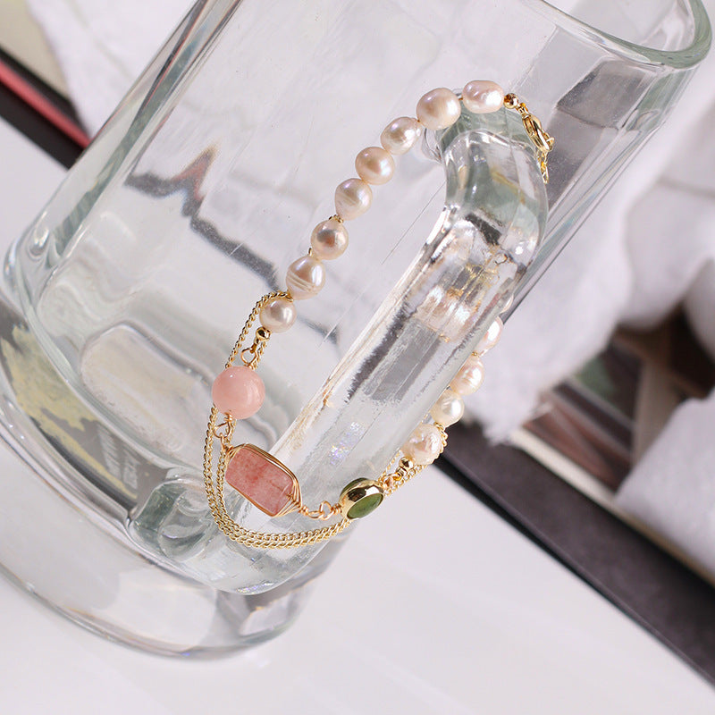 Women's Natural Freshwater Pearl Strawberry Crystal Bracelet - FASHIONKULTUR