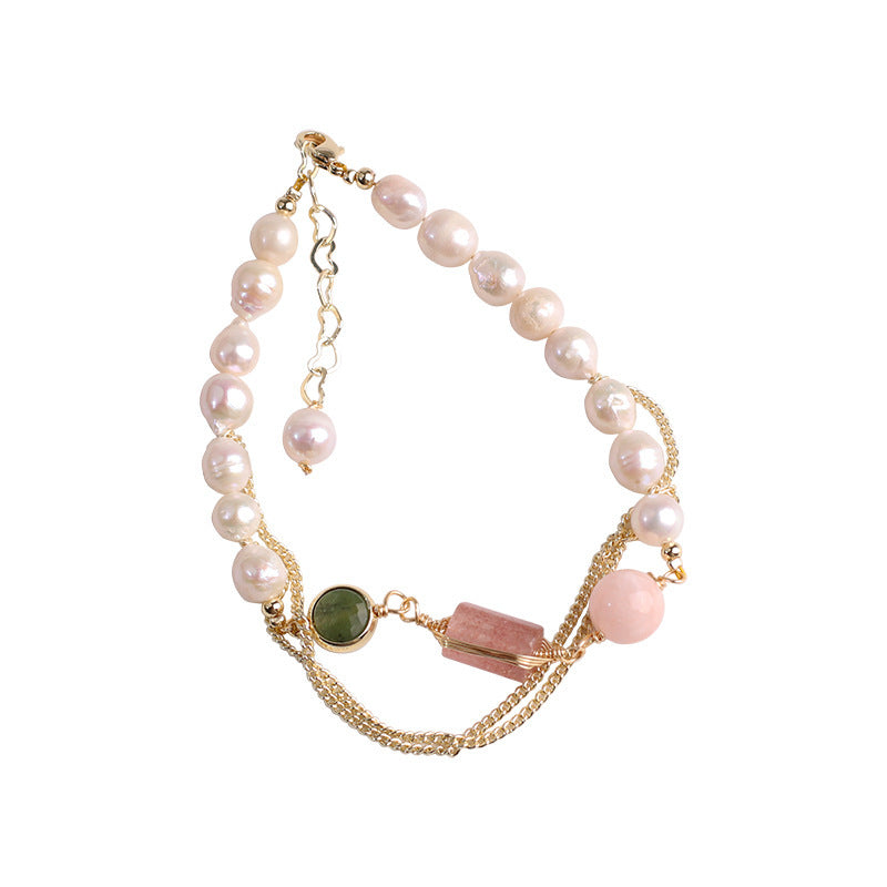 Women's Natural Freshwater Pearl Strawberry Crystal Bracelet - FASHIONKULTUR