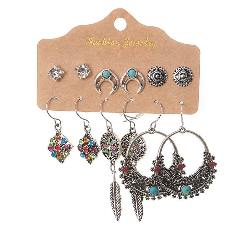 Retro 6 Pairs Of Earrings Set Female - FASHIONKULTUR