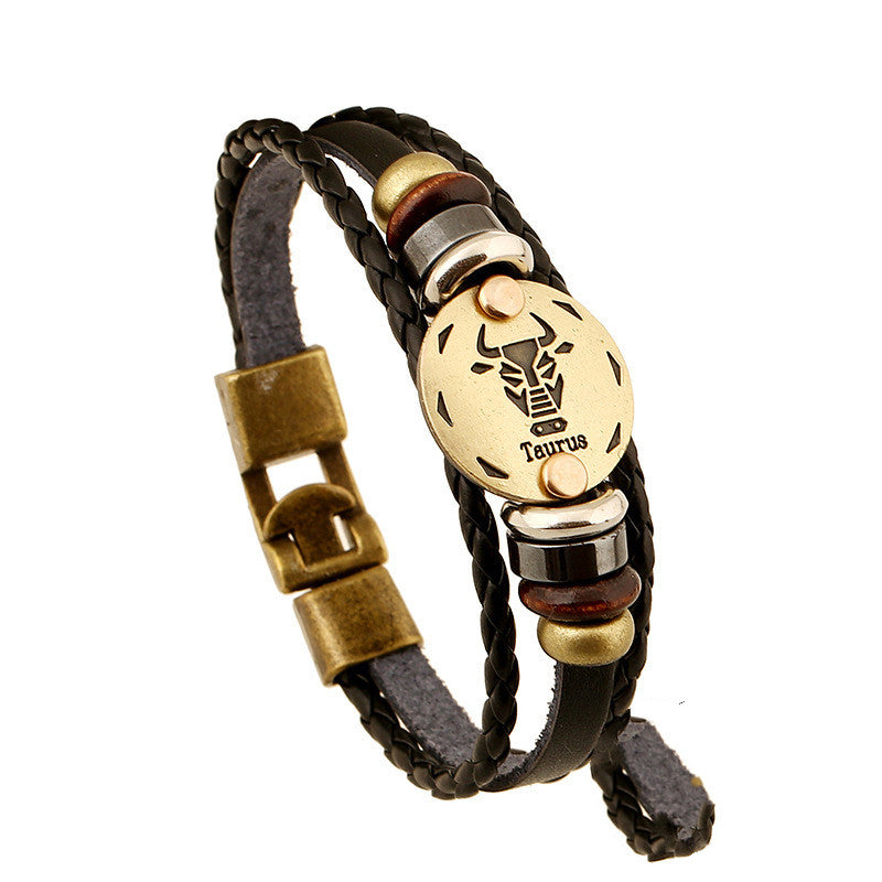 Twelve Constellation Cowhide Bracelets Wholesale Men And Women Small Jewelry - FASHIONKULTUR