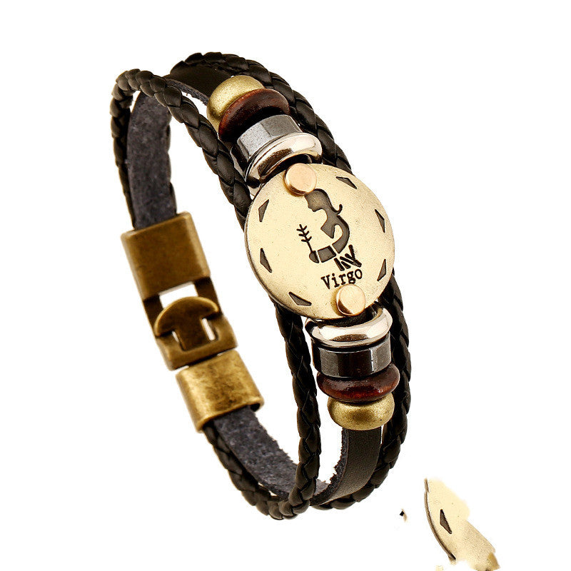 Twelve Constellation Cowhide Bracelets Wholesale Men And Women Small Jewelry - FASHIONKULTUR