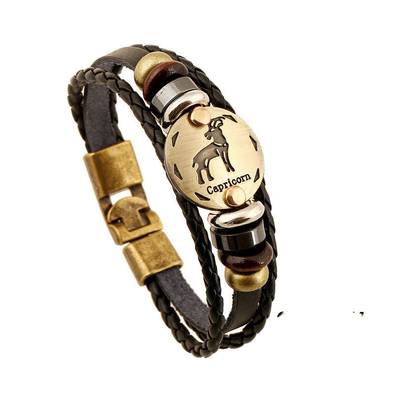 Twelve Constellation Cowhide Bracelets Wholesale Men And Women Small Jewelry - FASHIONKULTUR