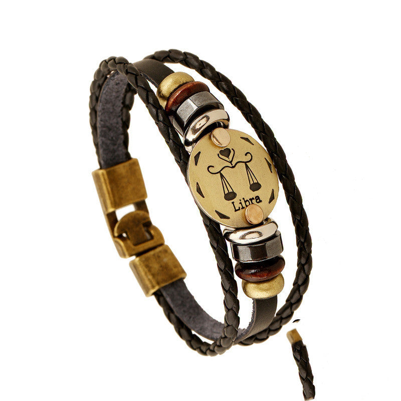 Twelve Constellation Cowhide Bracelets Wholesale Men And Women Small Jewelry - FASHIONKULTUR