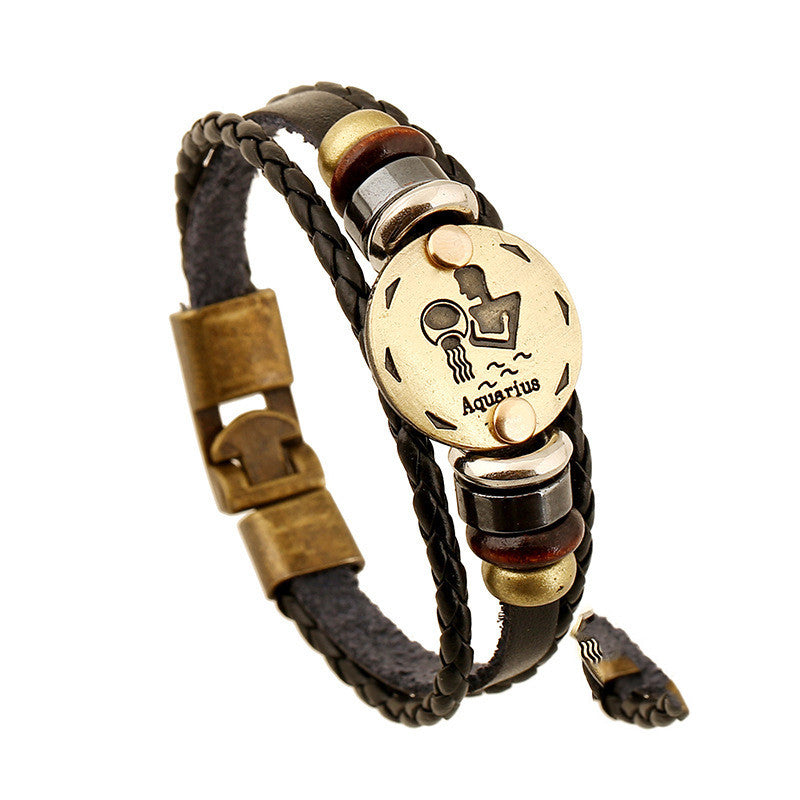 Twelve Constellation Cowhide Bracelets Wholesale Men And Women Small Jewelry - FASHIONKULTUR