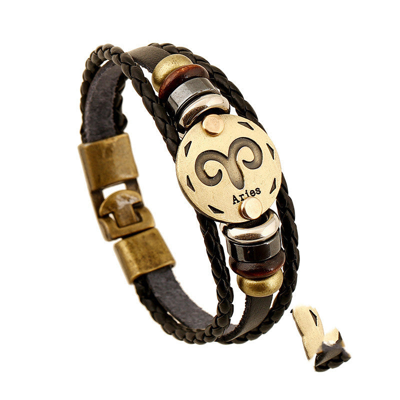 Twelve Constellation Cowhide Bracelets Wholesale Men And Women Small Jewelry - FASHIONKULTUR