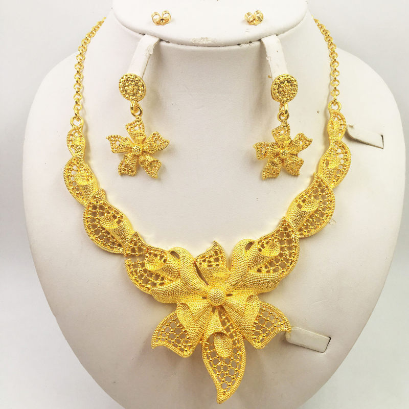 Gold Jewellery African Wedding Gifts Women Necklace Earrings - FASHIONKULTUR