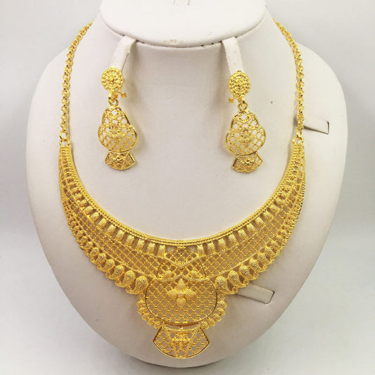 Gold Jewellery African Wedding Gifts Women Necklace Earrings - FASHIONKULTUR