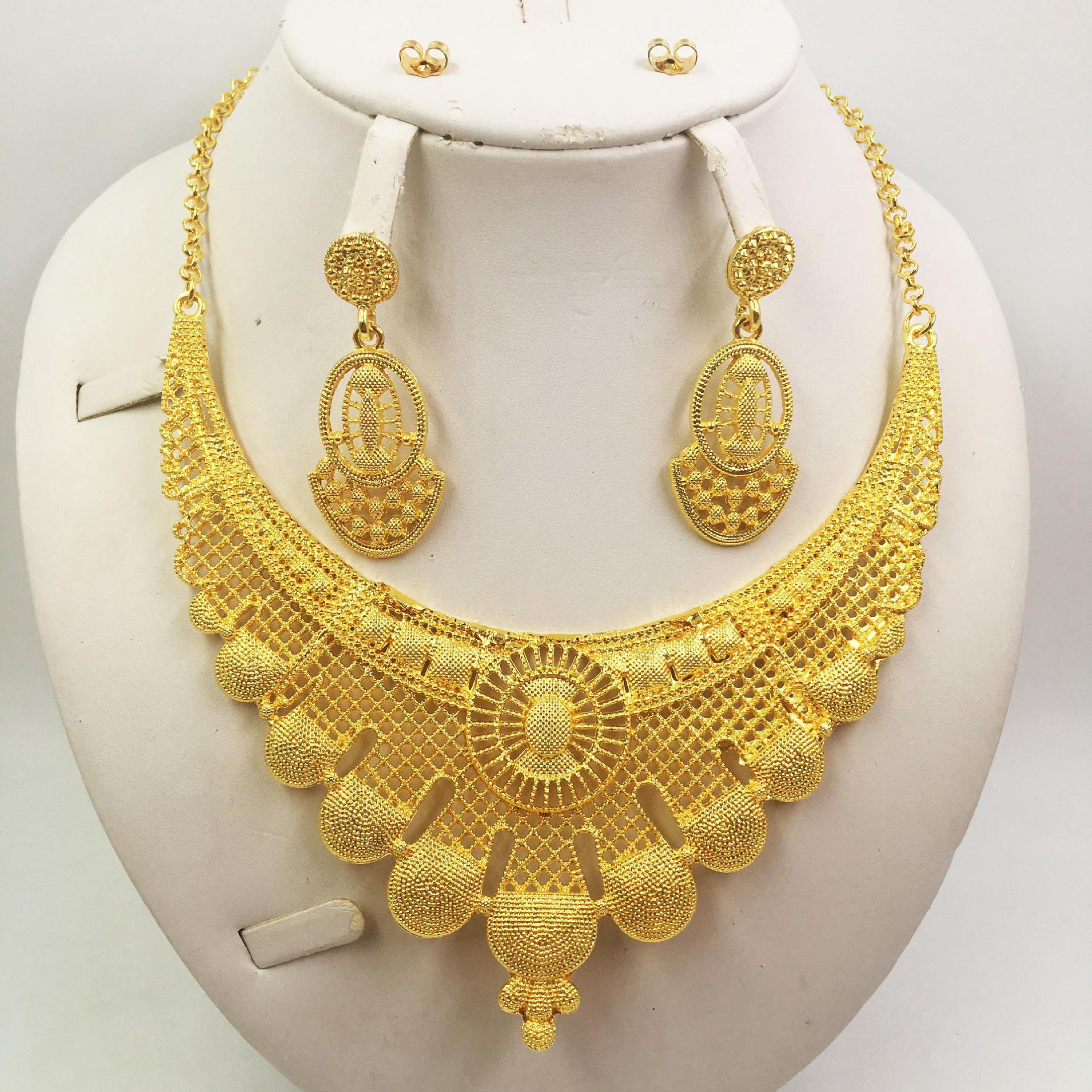 Gold Jewellery African Wedding Gifts Women Necklace Earrings - FASHIONKULTUR