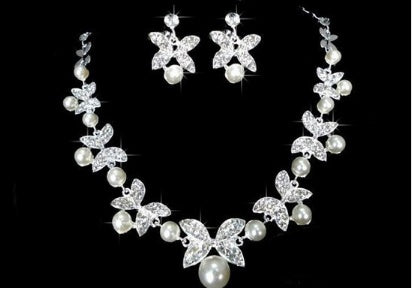 Butterfly Bridal Jewelry Set Chain Pearl Jewelry Three Piece Bridal Soft Chain Headdress Bridal Jewelry Set - FASHIONKULTUR