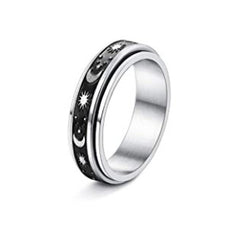 Stainless Steel Rotatable Spinner Ring Moon Stars Relieve Anxiety Rings - FASHIONKULTUR