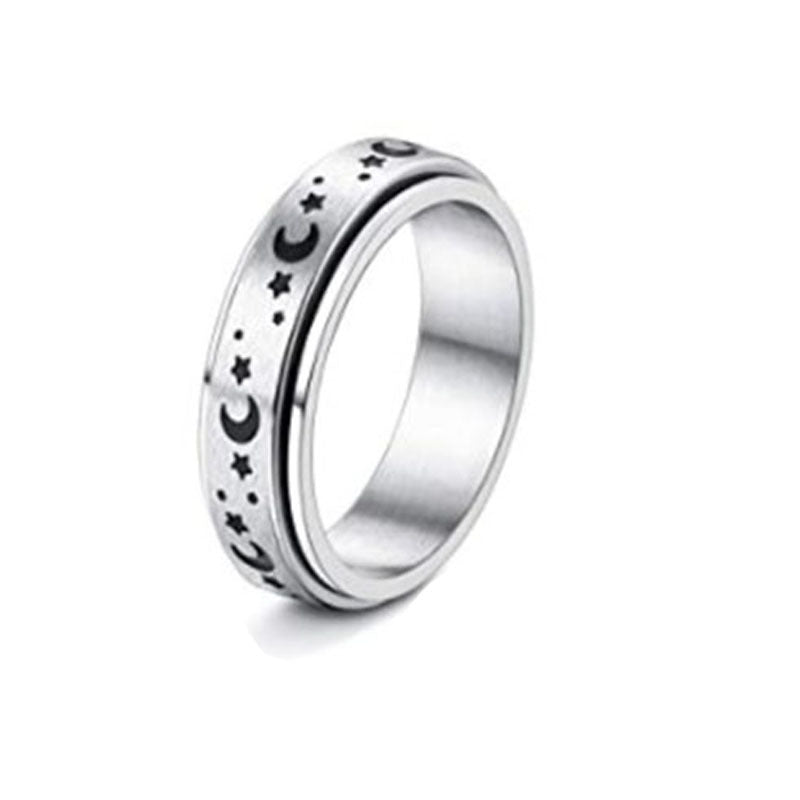 Stainless Steel Rotatable Spinner Ring Moon Stars Relieve Anxiety Rings - FASHIONKULTUR