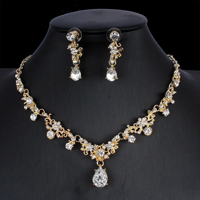 Golden Zircon Jewelry Set Bridal Necklace Earrings Wedding Two-piece Set - FASHIONKULTUR