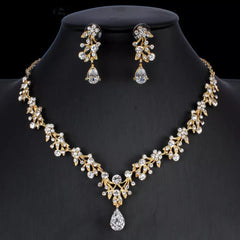 Golden Zircon Jewelry Set Bridal Necklace Earrings Wedding Two-piece Set - FASHIONKULTUR