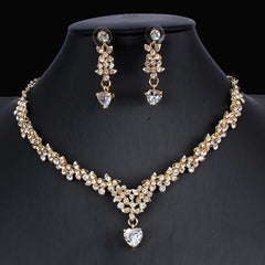 Golden Zircon Jewelry Set Bridal Necklace Earrings Wedding Two-piece Set - FASHIONKULTUR