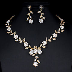 Golden Zircon Jewelry Set Bridal Necklace Earrings Wedding Two-piece Set - FASHIONKULTUR