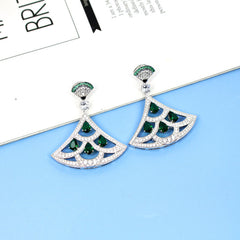 New Product Green Zircon Fan-shaped Earrings With Gold-plated Diamonds - FASHIONKULTUR