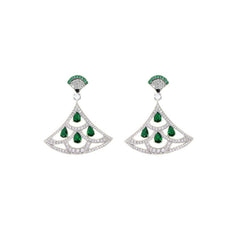 New Product Green Zircon Fan-shaped Earrings With Gold-plated Diamonds - FASHIONKULTUR