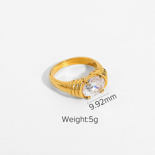 18K Gold-plated 316L Stainless Steel Jewelry Ring Wedding White Zircon Ring - FASHIONKULTUR