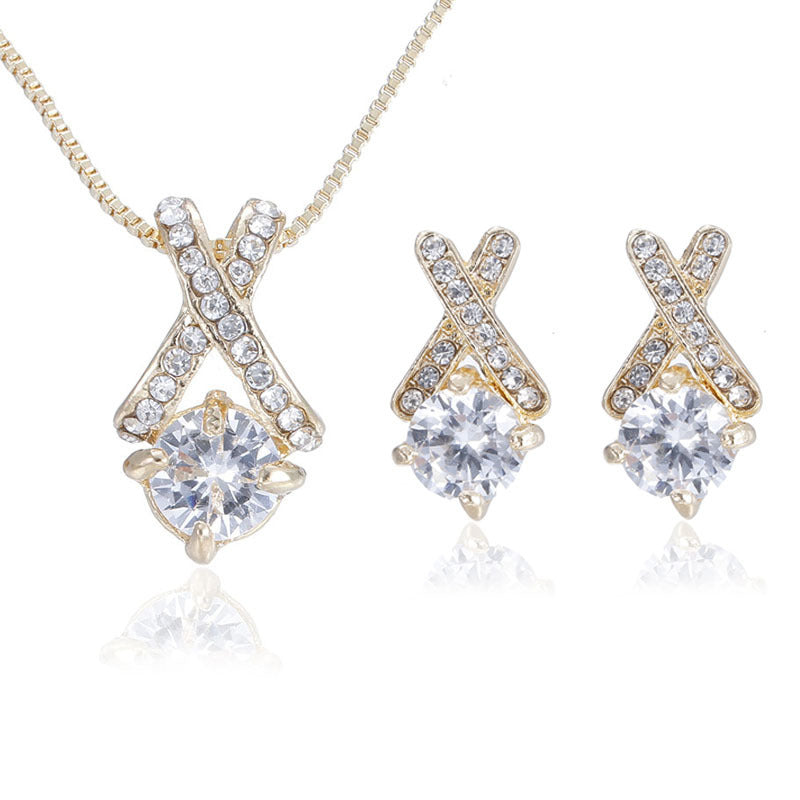 Three-dimensional Cross Necklace Earring Set - FASHIONKULTUR