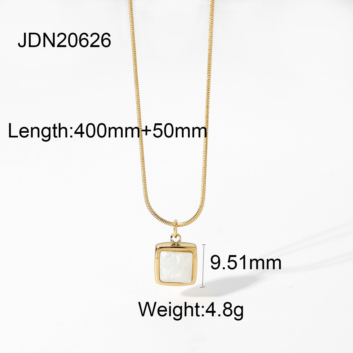 14K Gold Plated Stainless Steel Necklace Square White Jade Pendant Women's Jewelry - FASHIONKULTUR