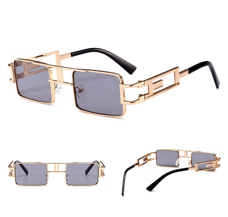 mens rectangular sunglasses steampunk men metal frame gold black red flat top square sun glasses for women - FASHIONKULTUR