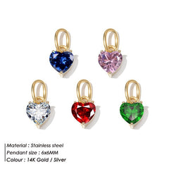 Stainless Steel Heart-shaped Zircon Pendant Diy Ornament Accessories