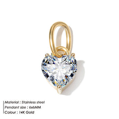 Stainless Steel Heart-shaped Zircon Pendant Diy Ornament Accessories