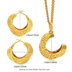 24K Gold Plated Two Pieces Copper Jewelry Suit Geometric Necklace Earrings - FASHIONKULTUR