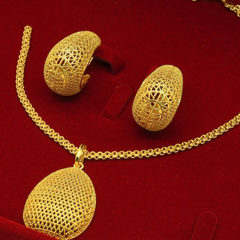 24K Gold Plated Two Pieces Copper Jewelry Suit Geometric Necklace Earrings - FASHIONKULTUR