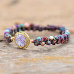 Purple Emperor Royal Stone Opal Double Layer Hand Weaving Bracelet - FASHIONKULTUR