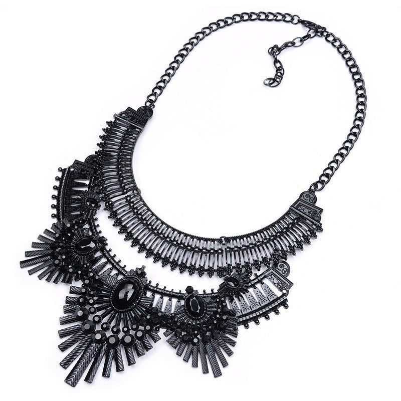 Exaggerated Owl Alloy Diamond Black Clavicle Necklace - FASHIONKULTUR