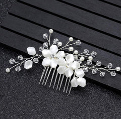 Pearl White Crystal Banquet Headdress Comb - FASHIONKULTUR