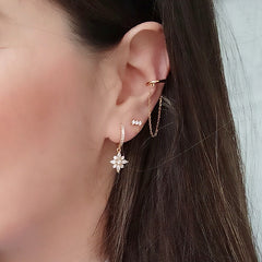 Sterling Silver Needle Simple Three Zircon Hanging Ear Chain Earrings