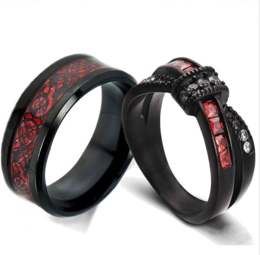 New Black Gold Garnet Red Cross Zircon Ring - FASHIONKULTUR